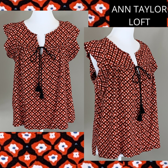 FREE Ann Taylor Red Peasant Boho Blouse Spring Summer Professional Career Resort - Picture 10 of 11